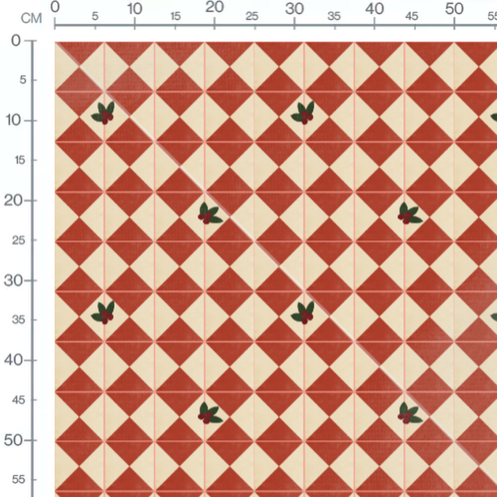 Tissu - Triangles rouges et feuilles