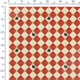Tissu - Triangles rouges et feuilles