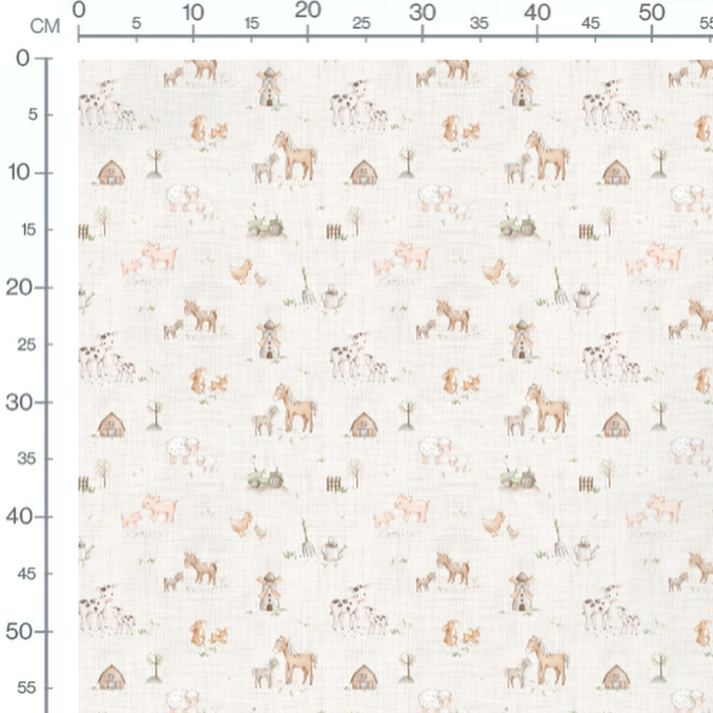 Tissu - Animaux de ferme doux beige