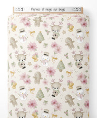 Tissu - Rennes et neige sur beige