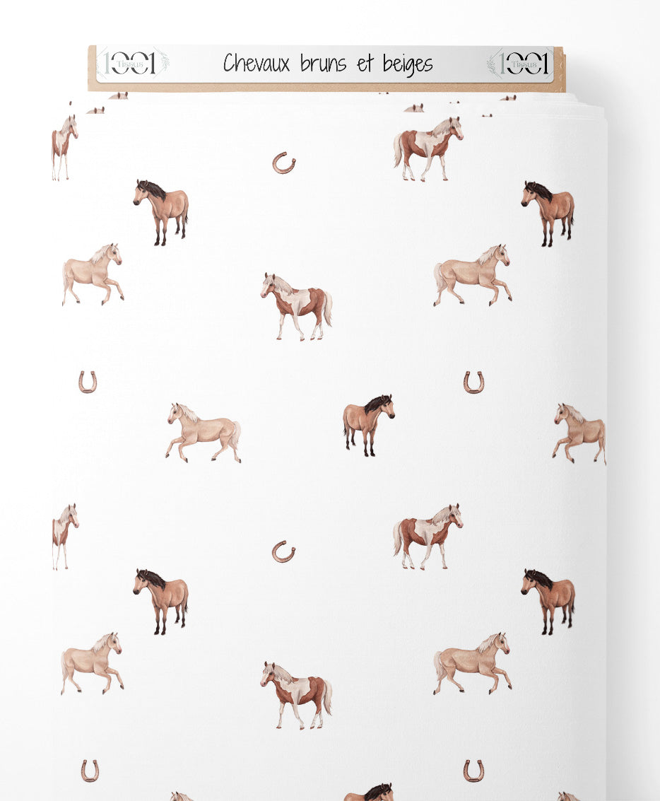 Tissu - Chevaux bruns et beiges