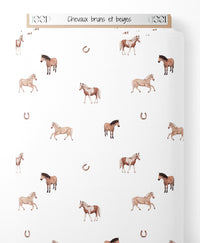 Tissu - Chevaux bruns et beiges