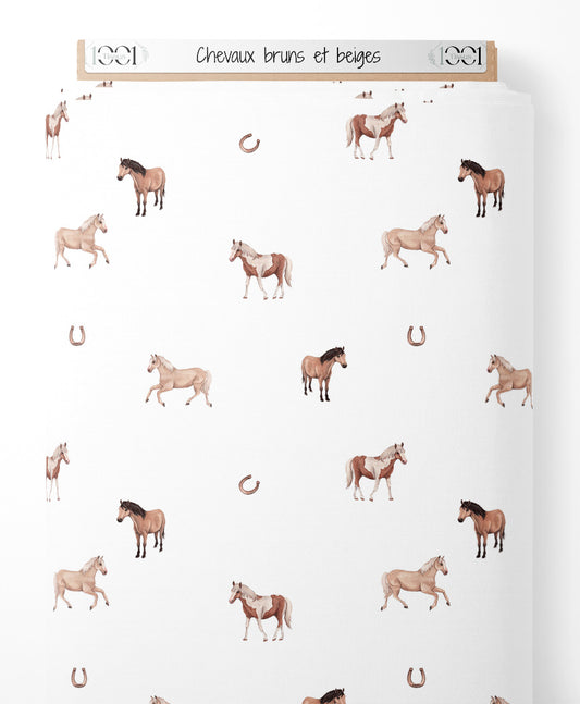 Tissu - Chevaux bruns et beiges