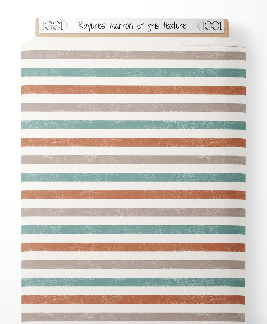 Tissu - Rayures marron et gris texturé