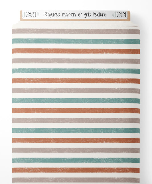 Tissu - Rayures marron et gris texturé