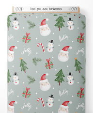 Tissu - Noël gris avec bonhommes