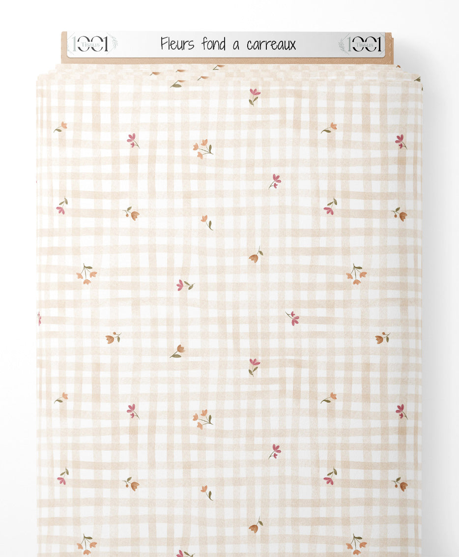Tissu - Fleurs sur fond à carreaux