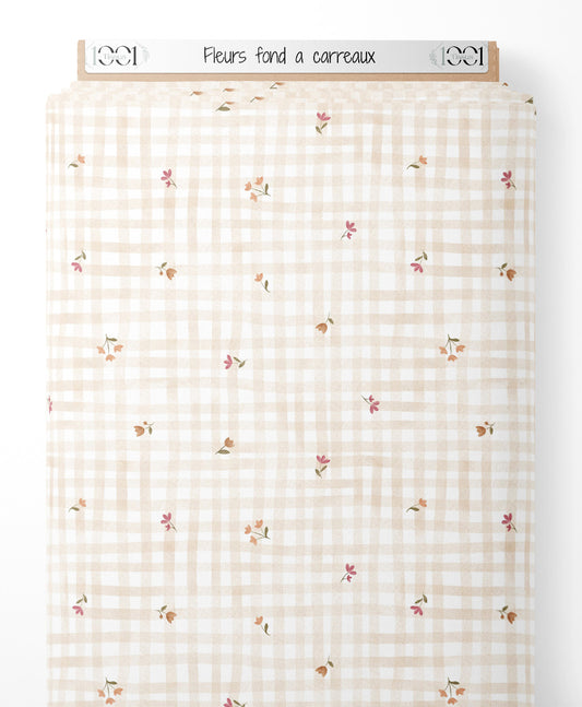 Tissu - Fleurs sur fond à carreaux