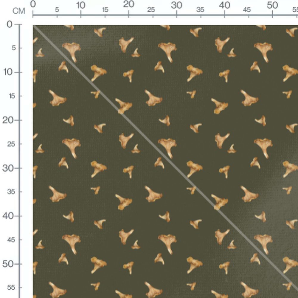 Tissu - Champignons sur fond vert
