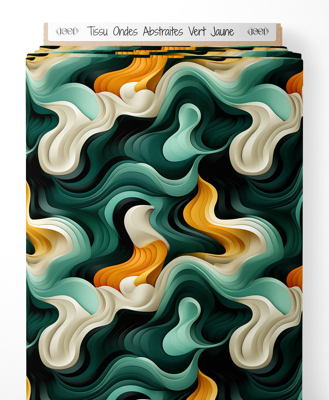 Tissu - Ondes Abstraites Vert Jaune