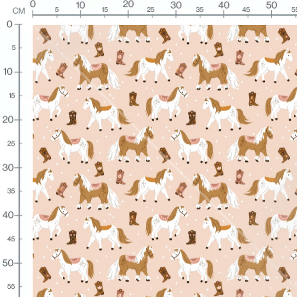 Tissu - Chevaux et bottes sur beige