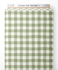Tissu - Carreaux verts sur fond blanc 2