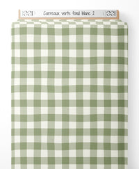Tissu - Carreaux verts sur fond blanc 2