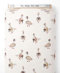 Tissu - Oies vintage sur fond crème