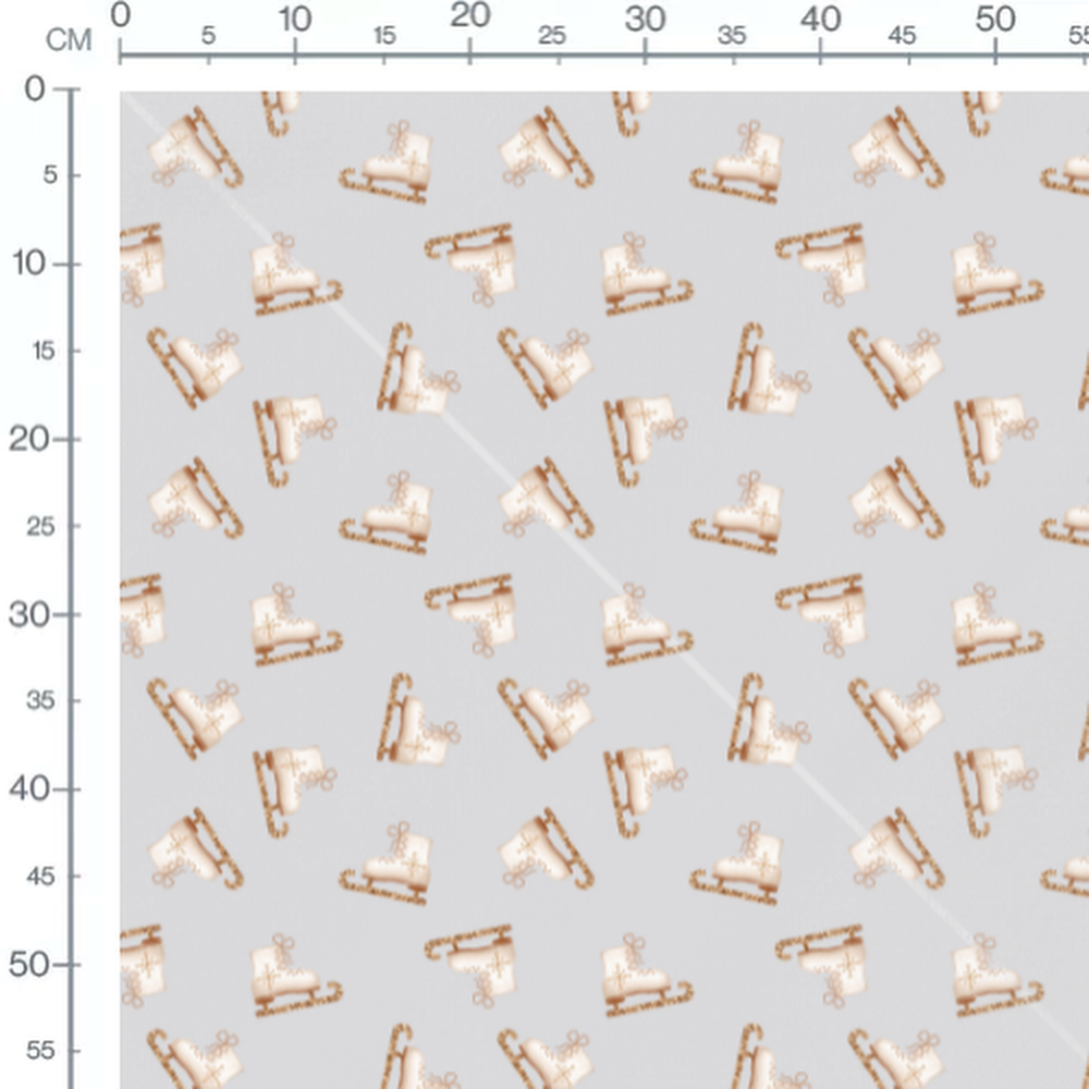 Tissu - Patins dorés sur fond gris clair