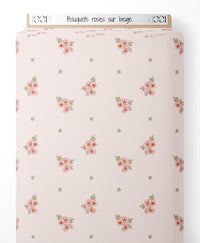 Tissu - Bouquets roses sur beige