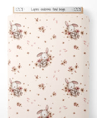 Tissu - Lapins endormis sur fond beige