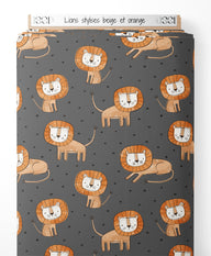 Tissu - Lions stylisés beige et orange