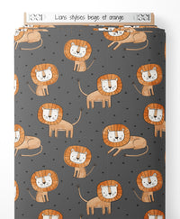 Tissu - Lions stylisés beige et orange
