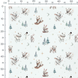 Tissu - Hiver doré avec lunes et flocons