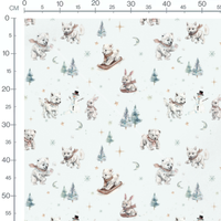 Tissu - Hiver doré avec lunes et flocons