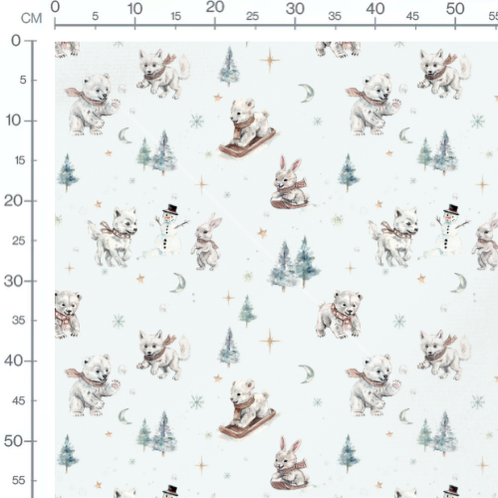 Tissu - Hiver doré avec lunes et flocons