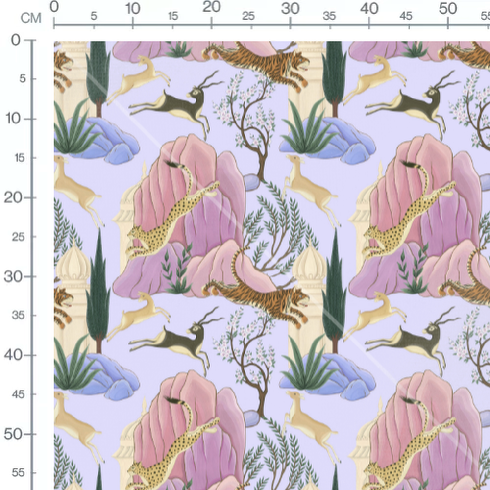 Tissu - Animaux colorés en lavande