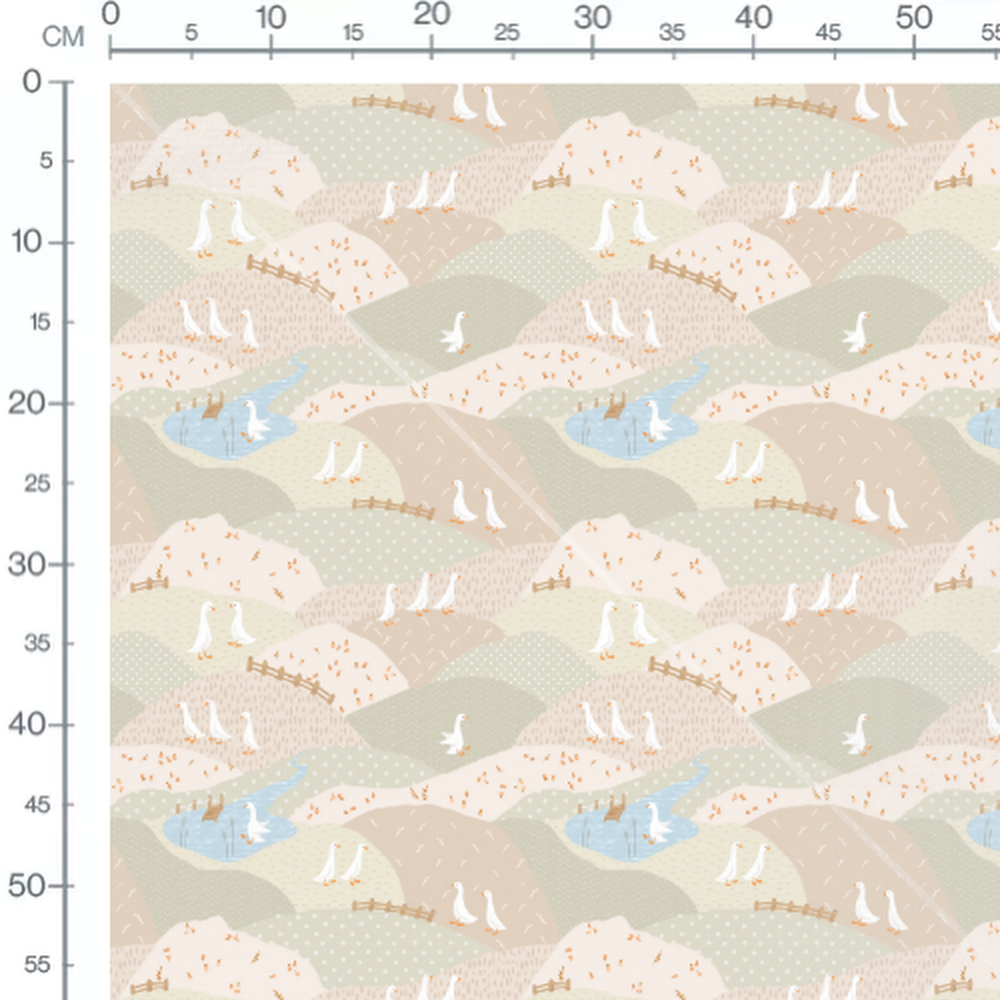 Tissu - Oies blanches paysage champêtre