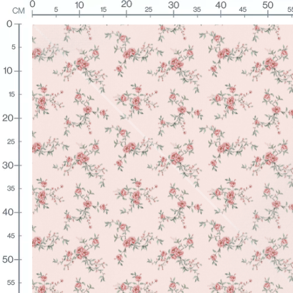 Tissu - Roses et branches fleuries