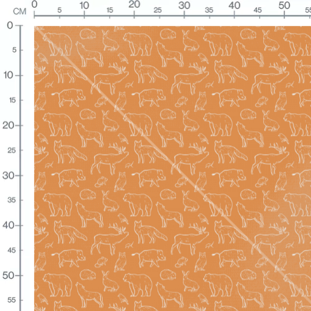 Tissu - Silhouettes blanches sur orange