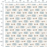 Tissu - Love marron et bleu crème