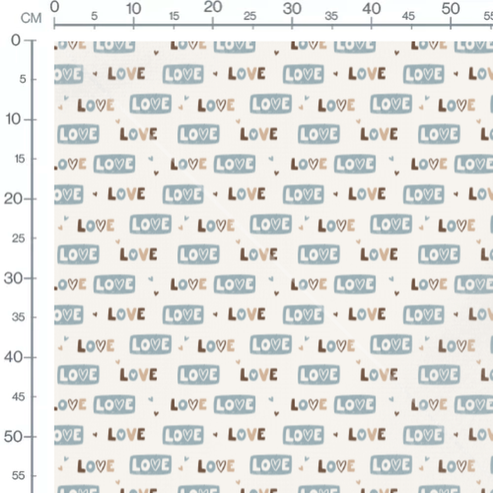Tissu - Love marron et bleu crème
