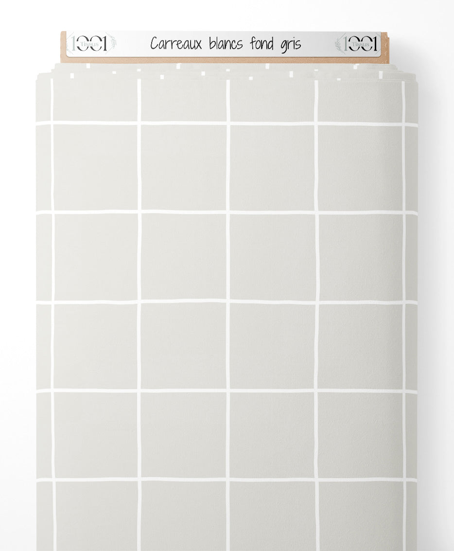 Tissu - Carreaux blancs sur fond gris