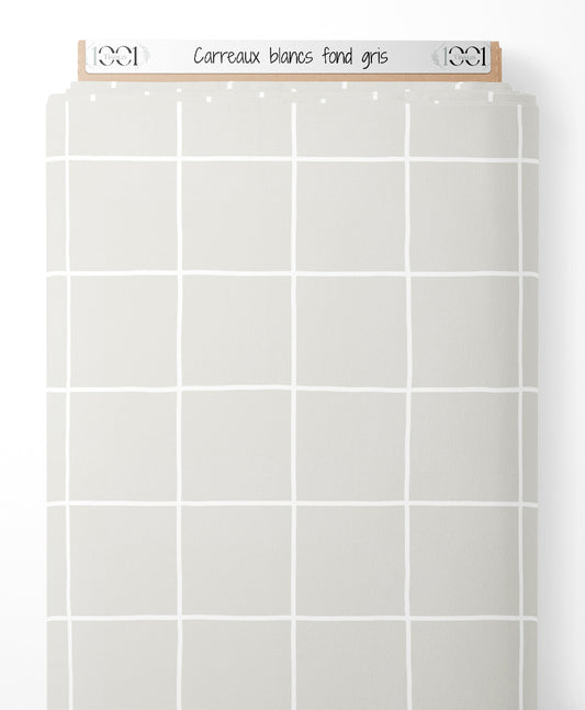 Tissu - Carreaux blancs sur fond gris