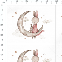 Tissu - Lapin rose sur lune brune