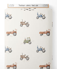 Tissu - Tracteurs colorés sur fond clair