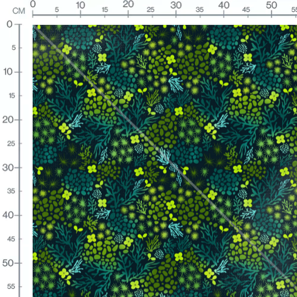 Tissu - Feuillages verts et fleurs