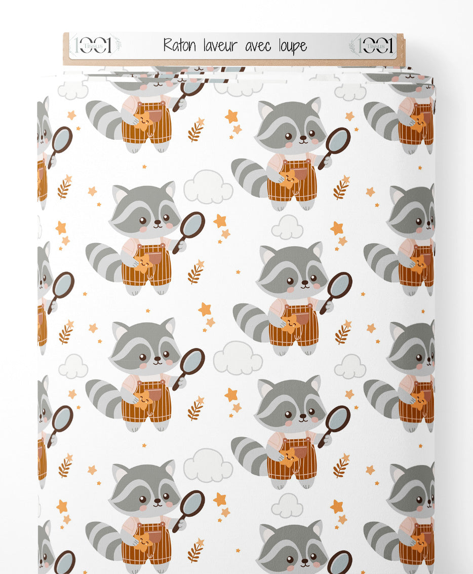 Tissu - Raton laveur avec loupe