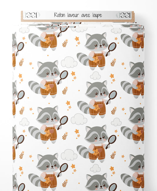 Tissu - Raton laveur avec loupe