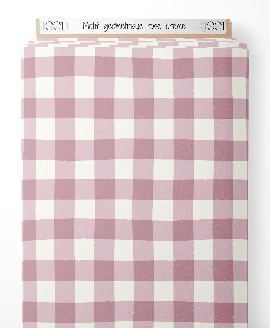Tissu - Motif géométrique rose crème