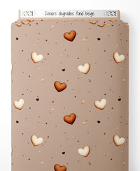 Tissu - Cœurs dégradés sur fond beige