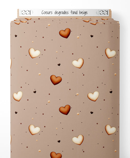 Tissu - Cœurs dégradés sur fond beige