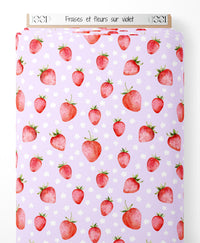 Tissu - Fraises et fleurs sur violet