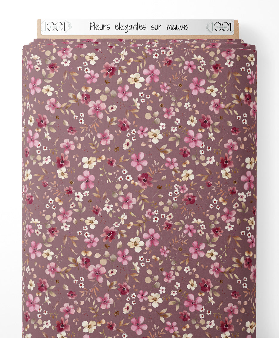 Tissu - Fleurs élégantes sur mauve