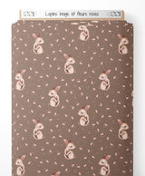 Tissu - Lapins beige et fleurs roses