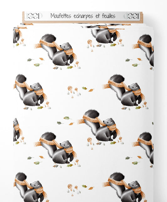 Tissu - Moufettes écharpes et feuilles