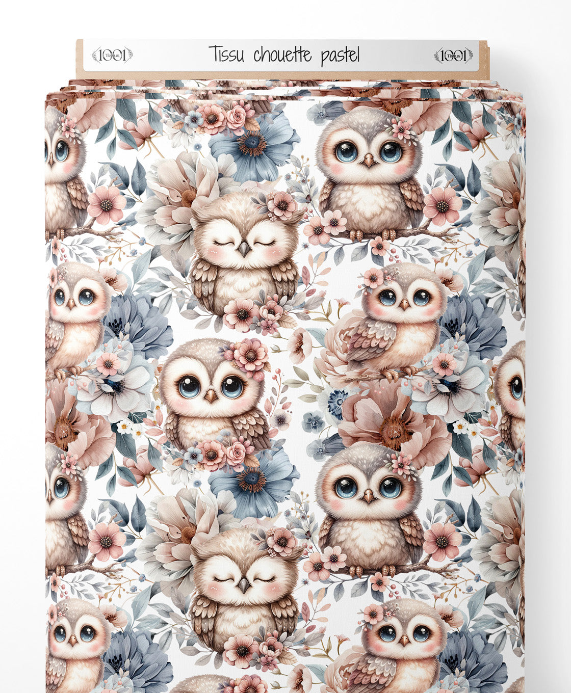 Tissu - chouette pastel