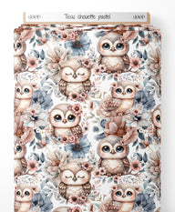 Tissu - chouette pastel