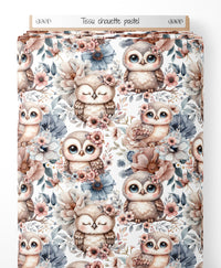 Tissu - chouette pastel