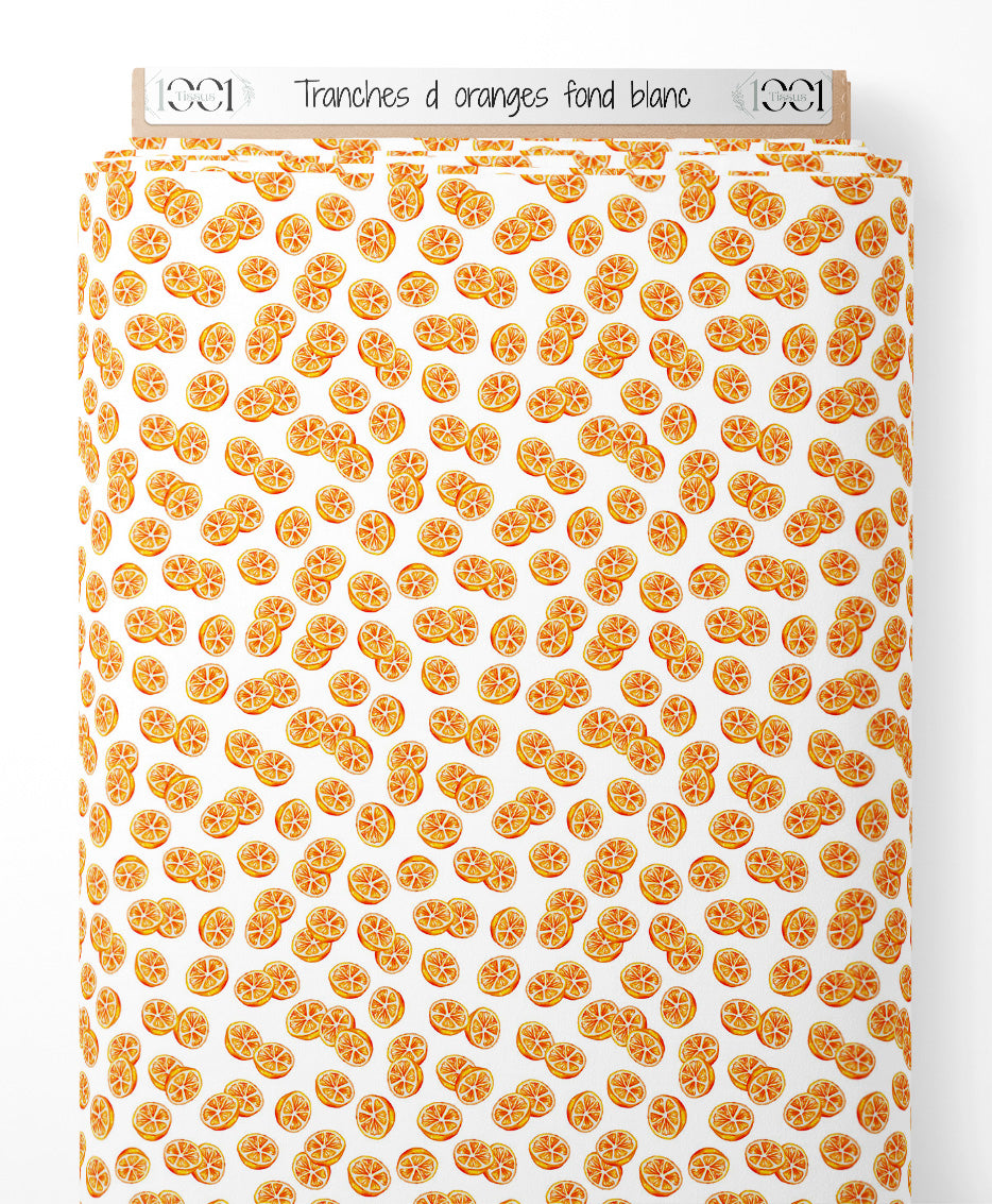 Tissu - Tranches d'oranges sur fond blanc